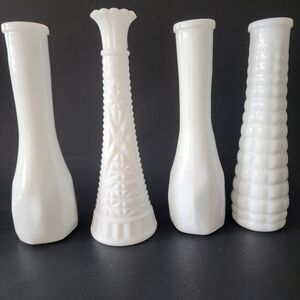 EO Brody Milk Glass Vases, Set of 4, 8" to 9" tall